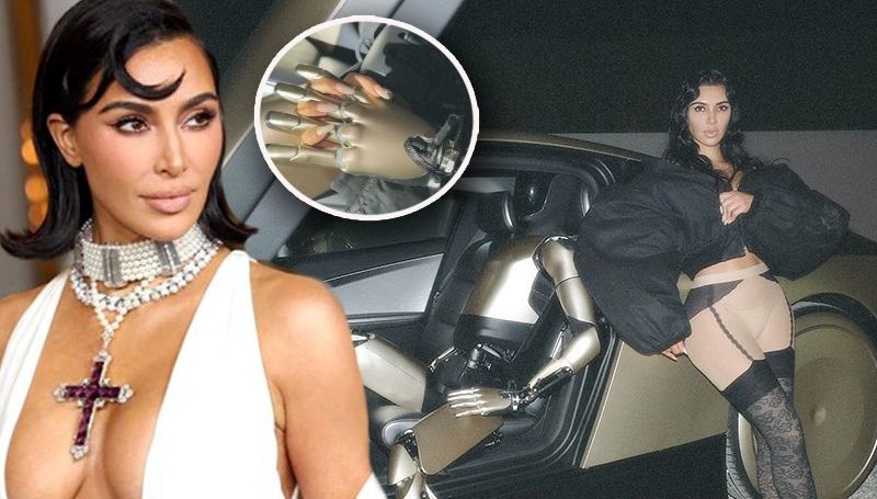 Kim Kardashian'ın, Elon Musk'ın robotu ile verdiği 