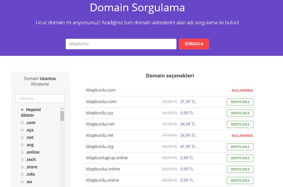 Domain sorgulama aracı kullanarak yeni domain adı arama