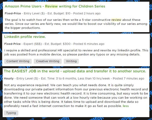 İnternetten Para Kazandıran Siteler - Bilgisayardan Para Kazanma - Upwork diğer örnek ilanlar